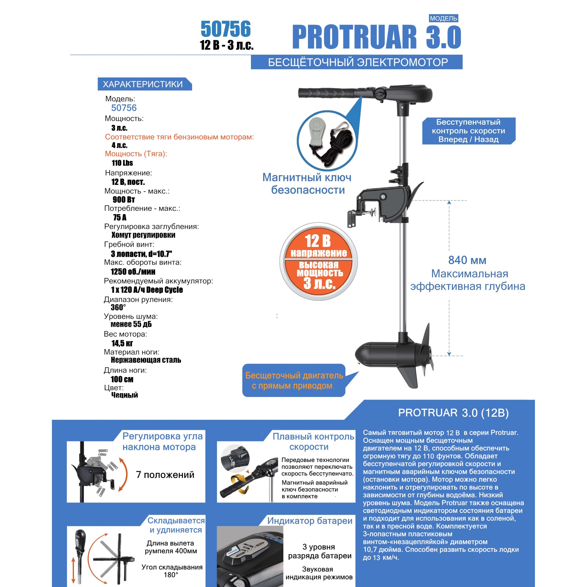 Лодочный электромотор Haswing Protruar 3.0 (12В)
