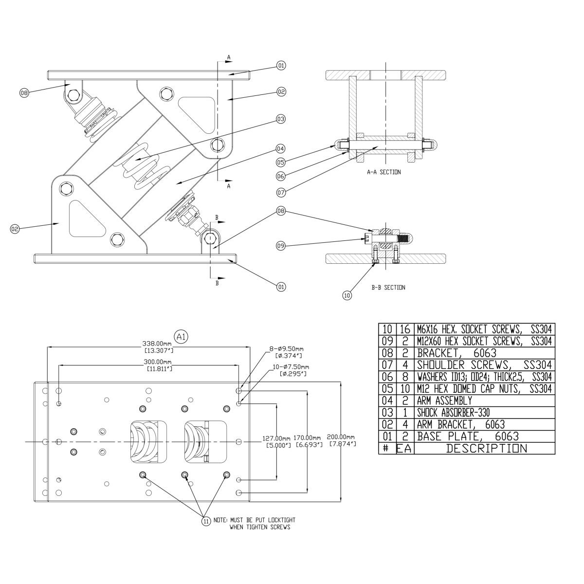 Стойка для сиденья в катер MARINVENT 320/360 мм с газовым амортизатором уровня PREMIUM
